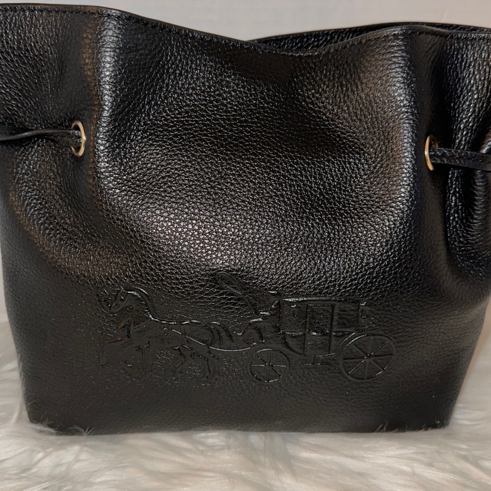 COACH - The andy small horse and carriage, pebbled leather bag, gold, and black